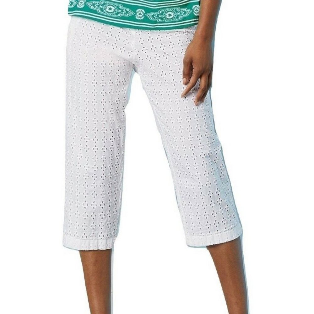 Boca Bay Ladies Capris Pants Eyelet Overlay White Size 18